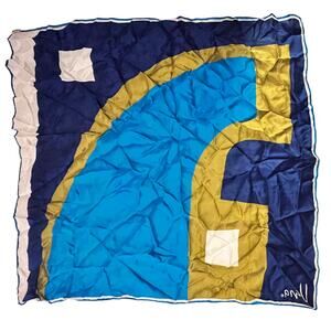 Vintage Vera Neumann Scarf - Signed - Abstract Blue & Gold - Made In Japan